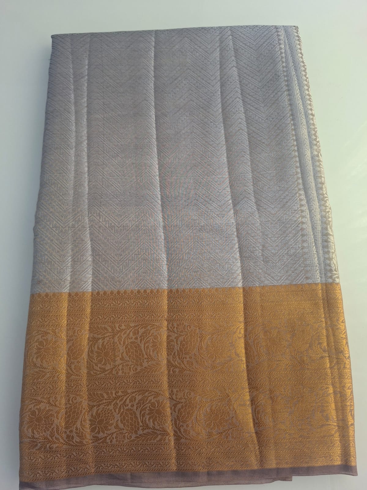 silver with golden border glass tissue saree