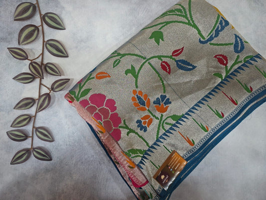 tussur georgette with paithani border saree 101