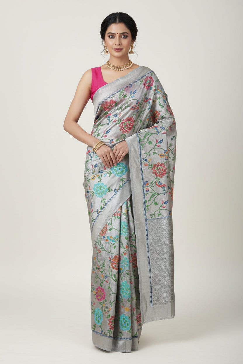 tussur georgette with paithani border saree 101