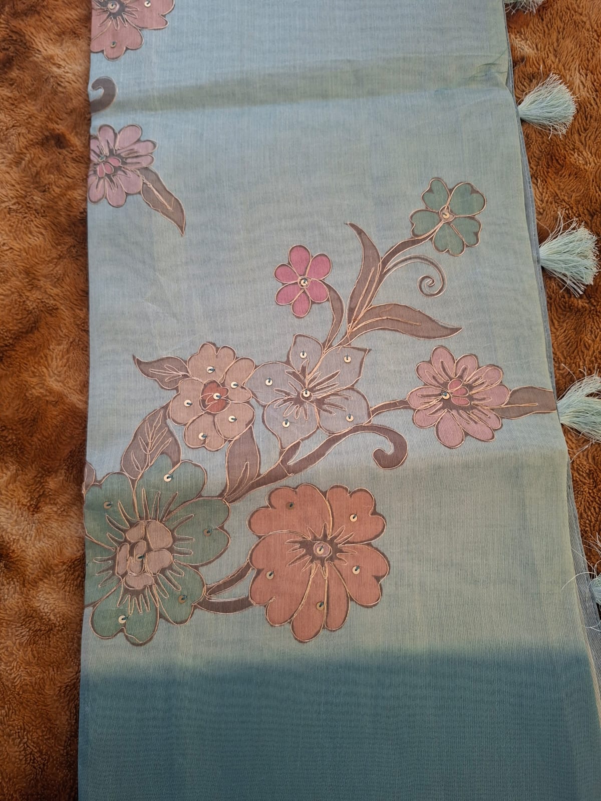 Blue semi tussur saree