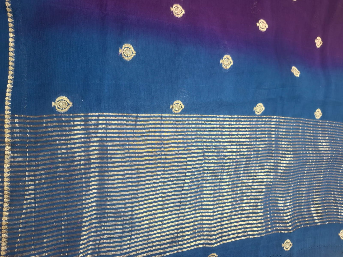purple with blue georgette saree