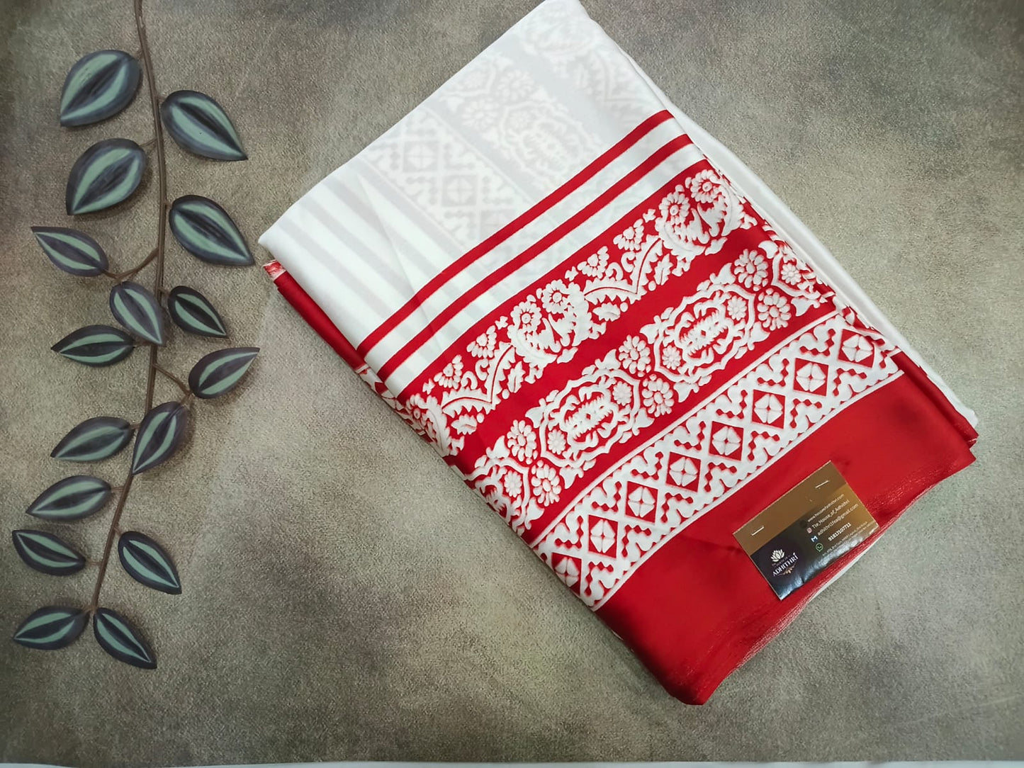 white with red satin saree