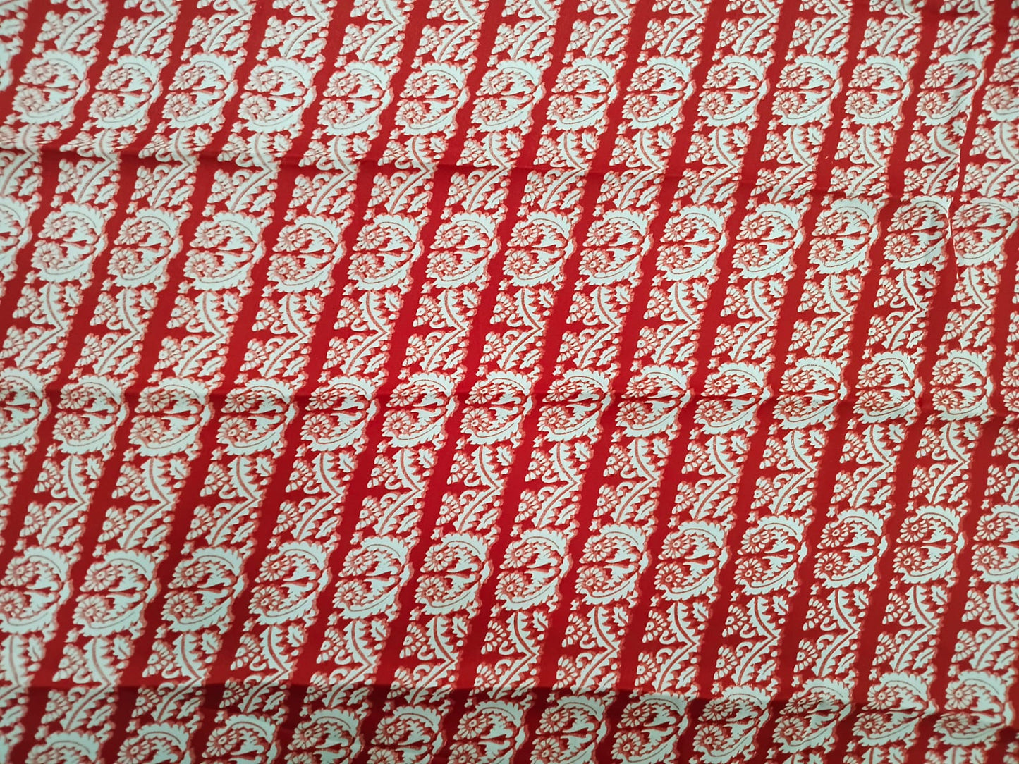 white with red satin saree