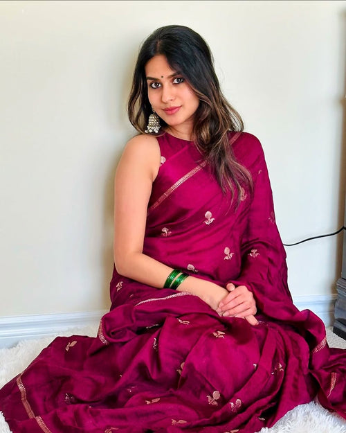 maroon viscose kaddi silk with satin border saree