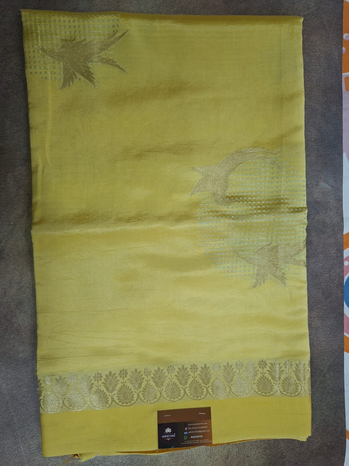 yellow  pure raw mango silk saree
