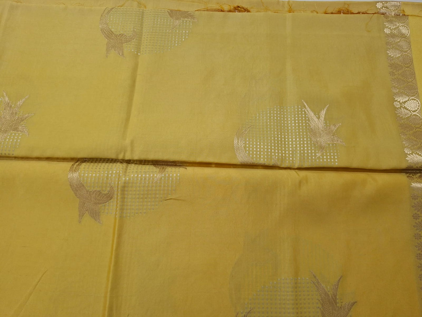 yellow  pure raw mango silk saree