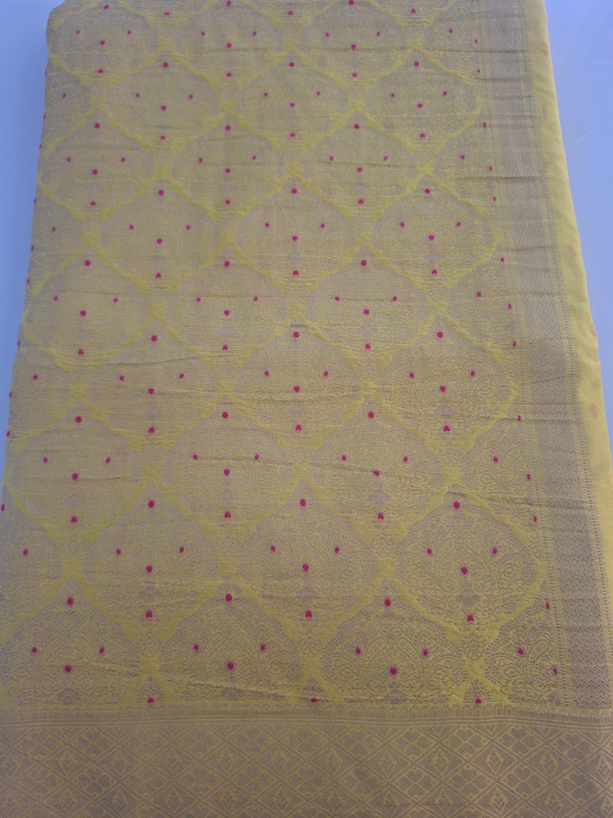 yellow banaras georgette crepe brocade sraee