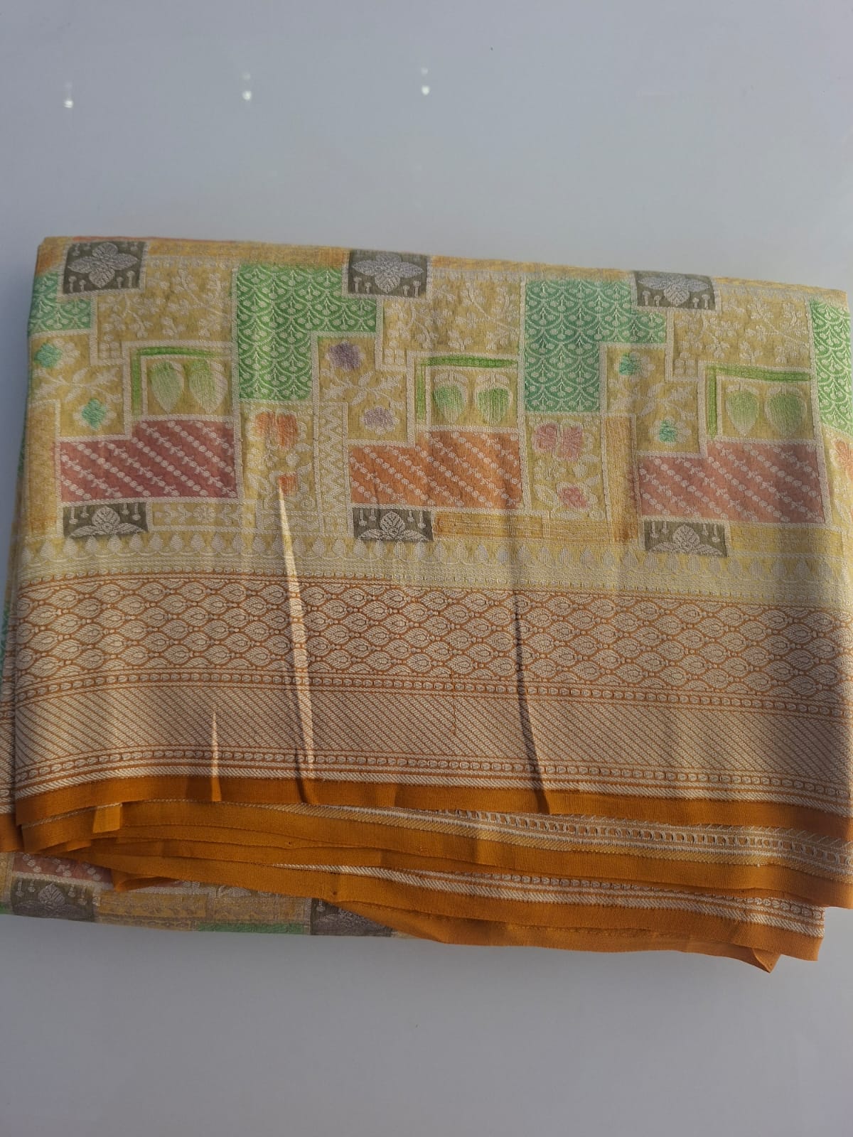 yellow georgette brocade saree 101