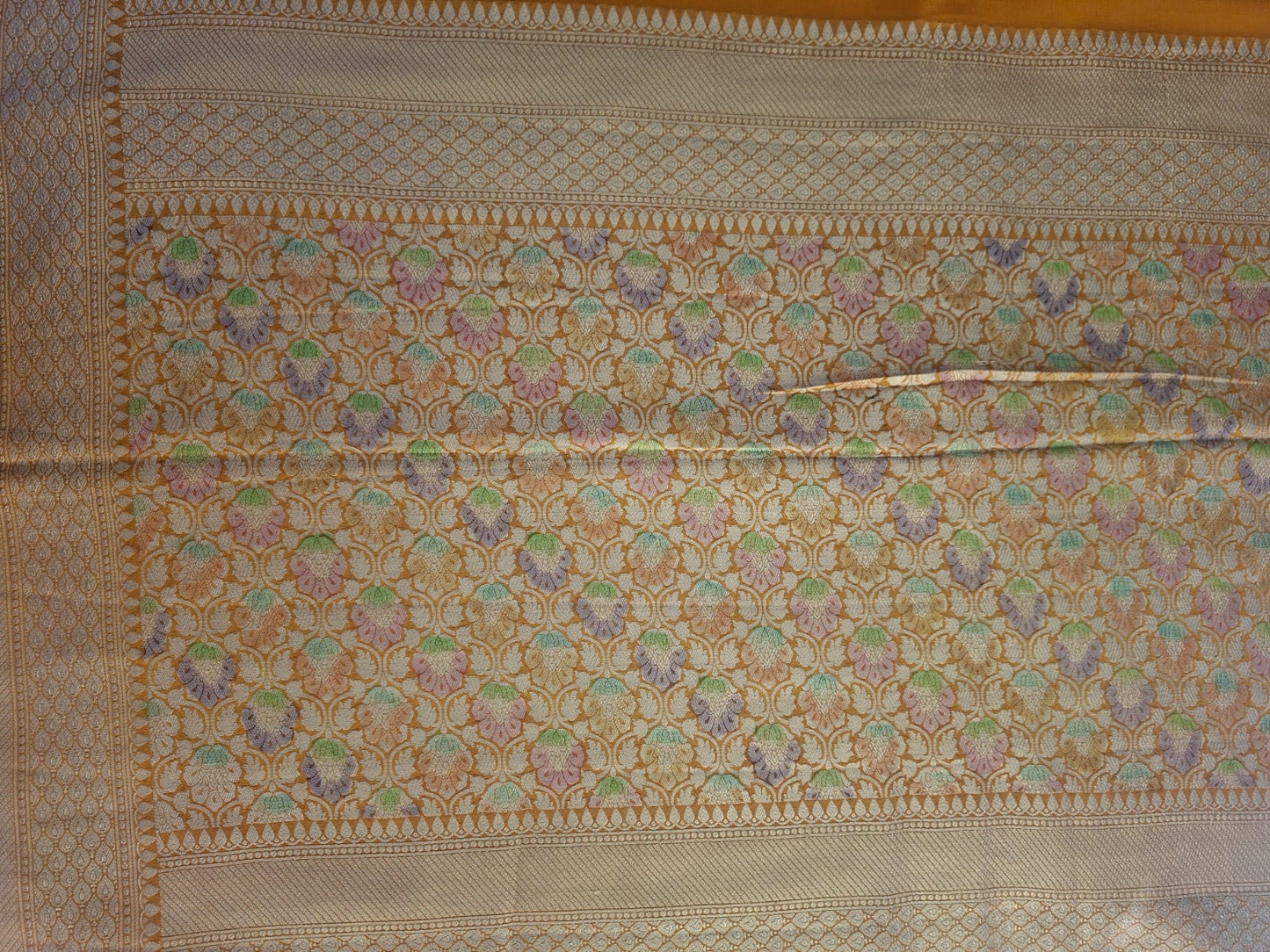 yellow georgette brocade saree 101