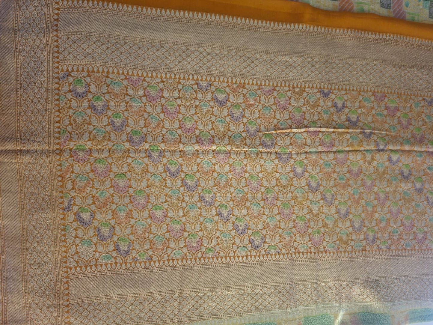 yellow georgette brocade saree 101