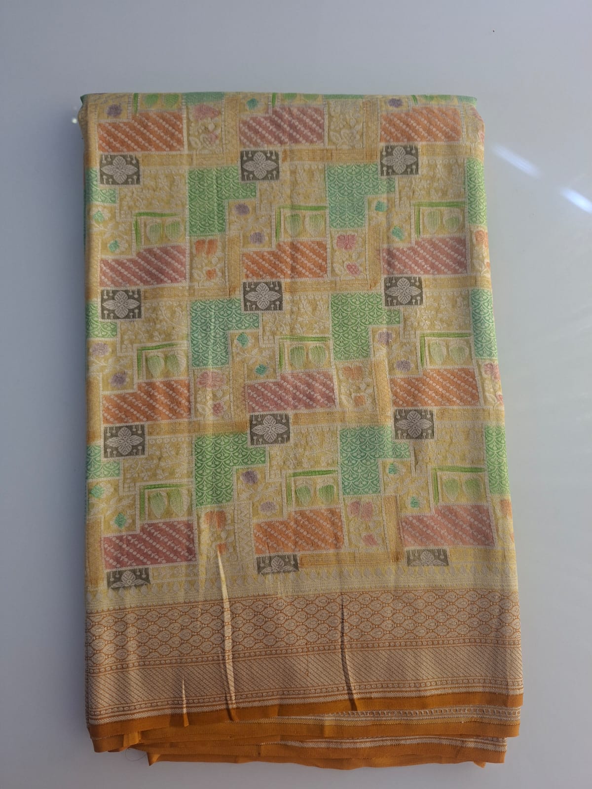 yellow georgette brocade saree 101