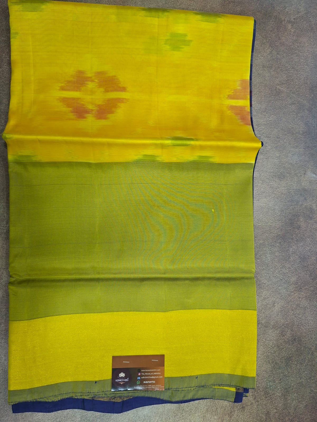 pochampalli ikat semi silk saree-yellow