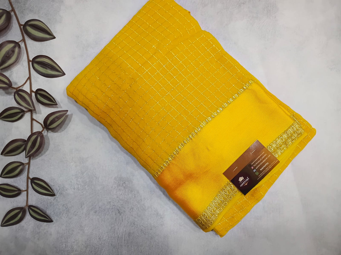 viscose georgette satin border-yellow