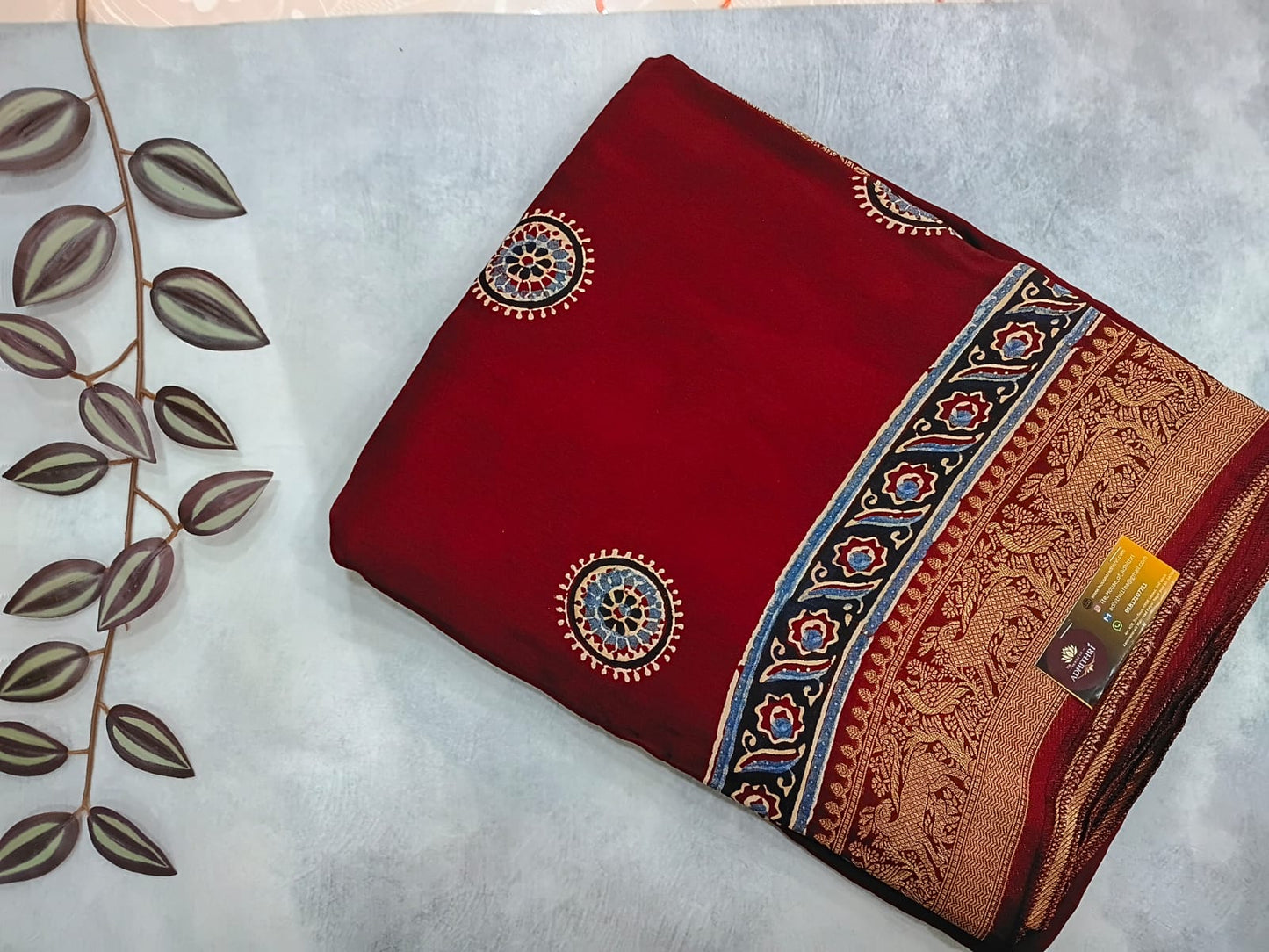 red ajrak modal silk saree