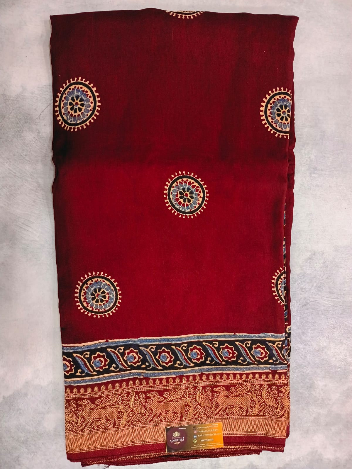 red ajrak modal silk saree