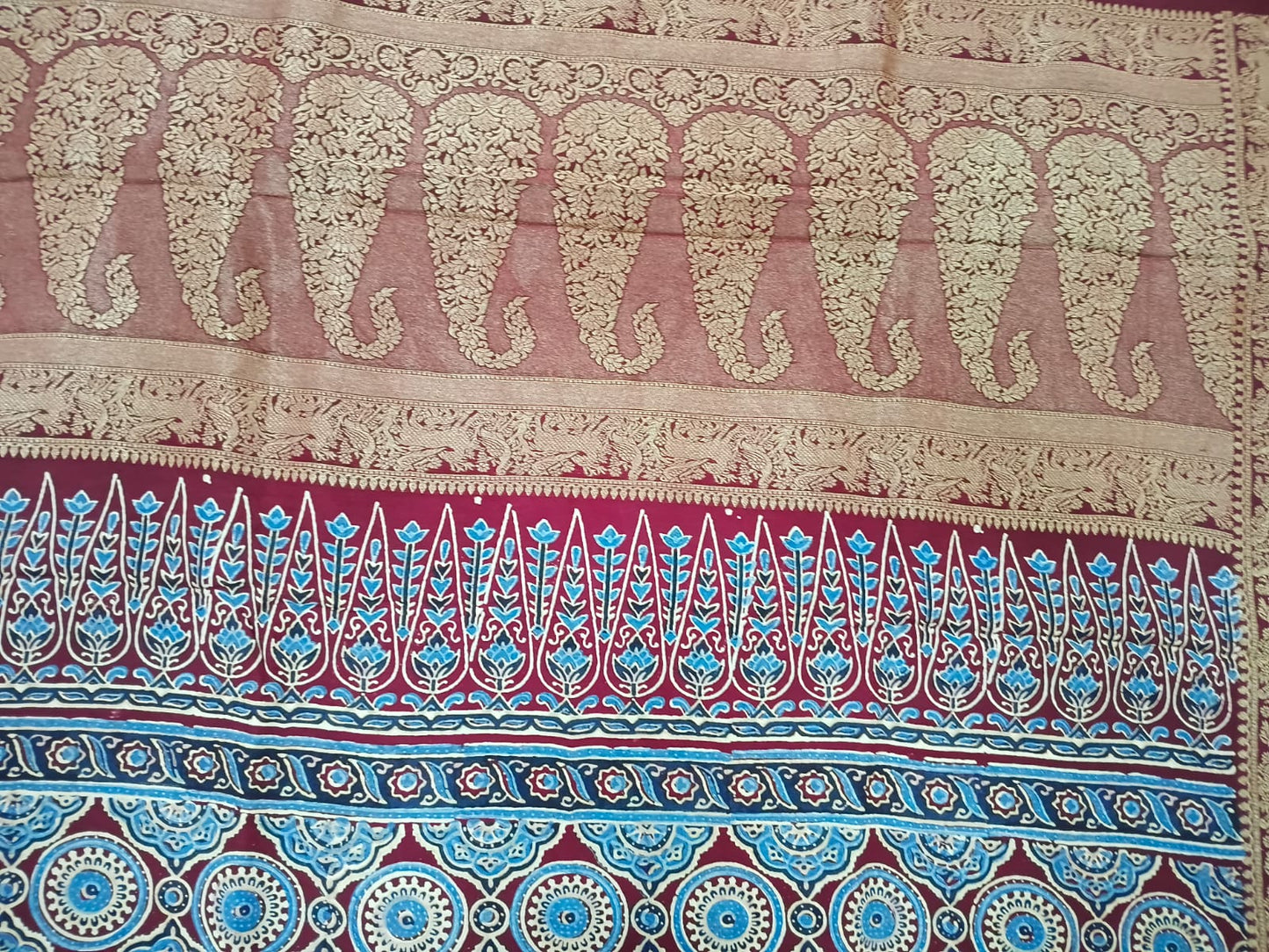 red ajrak modal silk saree