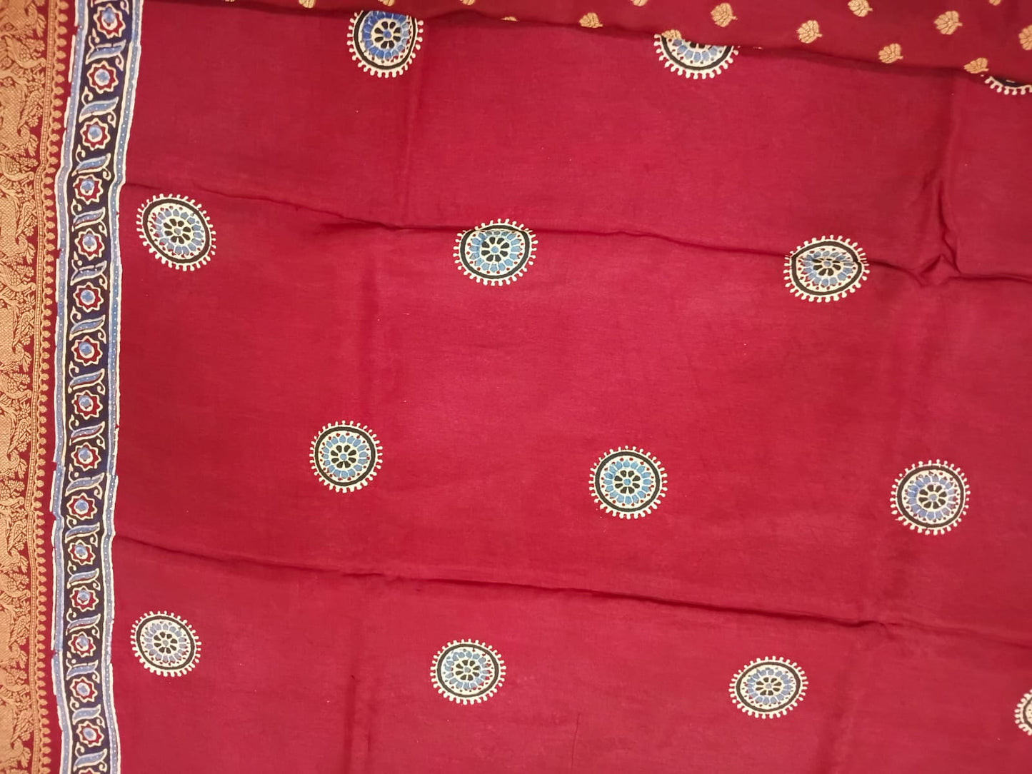 red ajrak modal silk saree